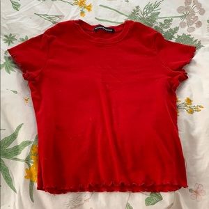 Brandy Melville Red T-Shirt with Lettuce Edges